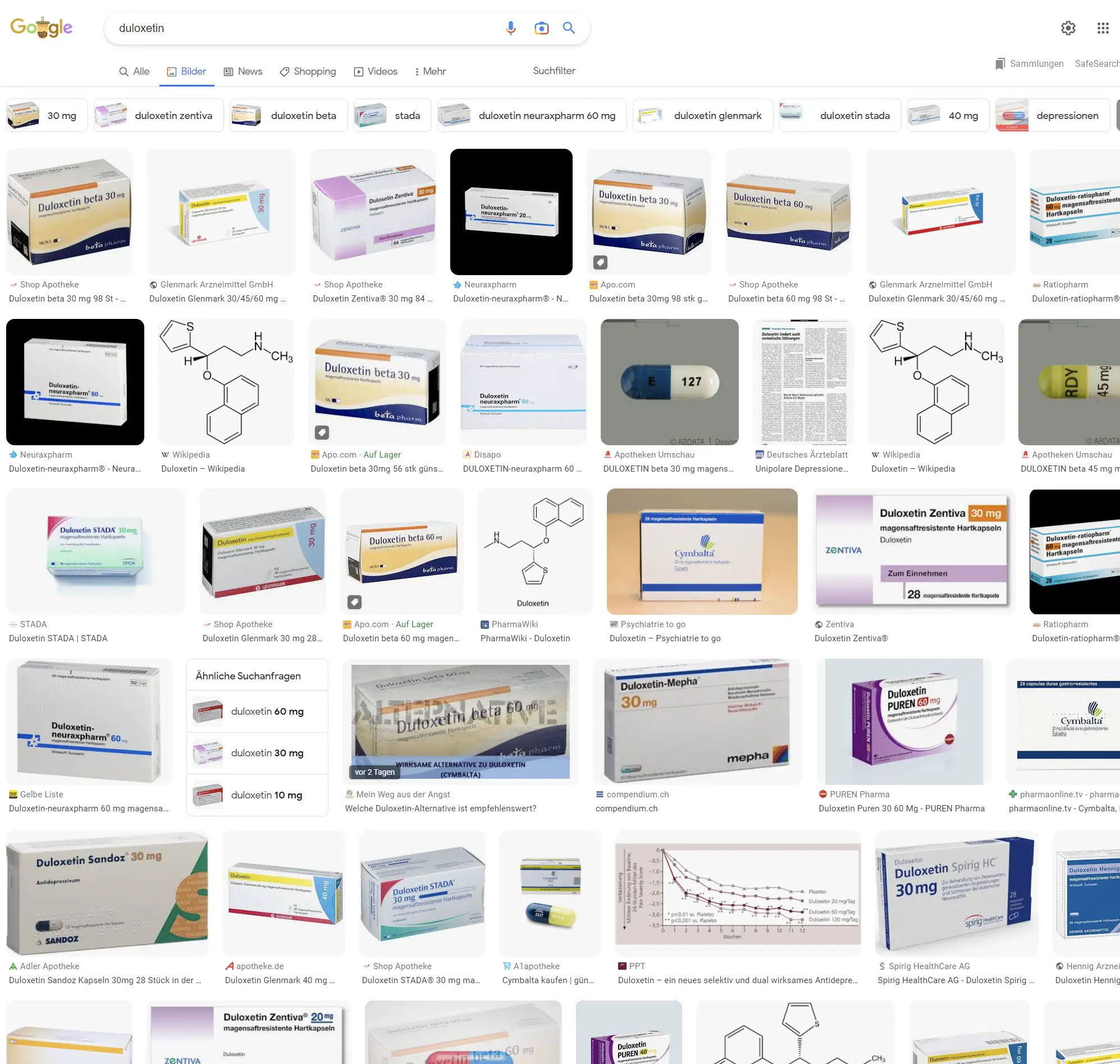 Stada, Ratiopharm, Hennig, Zentiva, beta, Mepha, Glenmark u.v.a. - die Google Bildersuche zeigt, wie viele Hersteller es für Duloxetin auf dem Markt gibt...