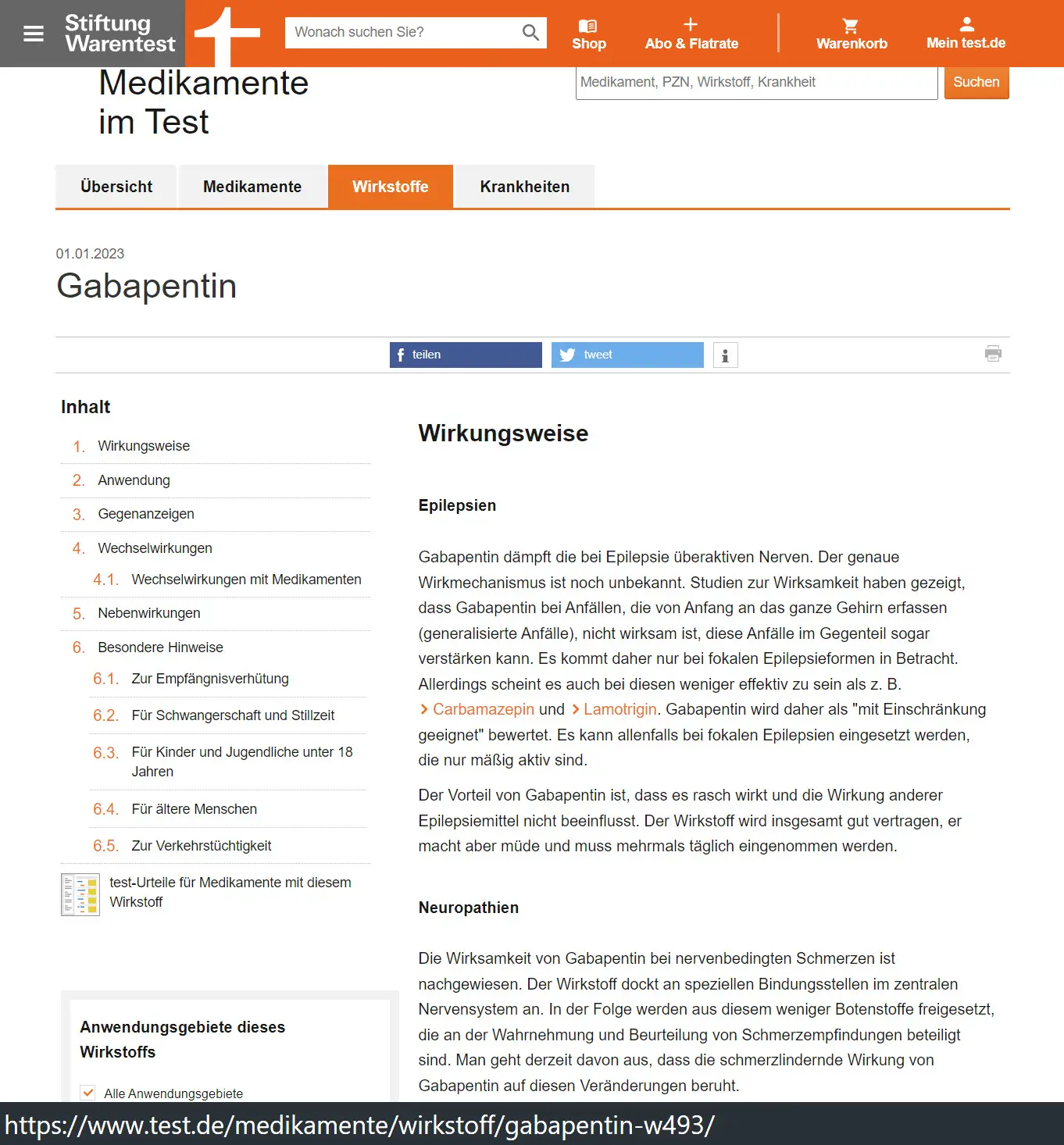 Gabapentinoide | Stiftung Warentest - Medikamente im Test: Gabapentin, Wirkungsweise bei Epilepsien und Neuropathien
